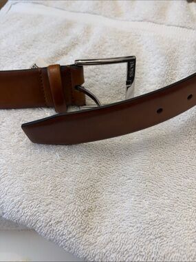 BOSS Brown Leather Men's Belt with Silver Buckle